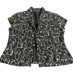 JONESWEAR Women's Black White Swirl Print Short Sleeve Blouse Top Size 14